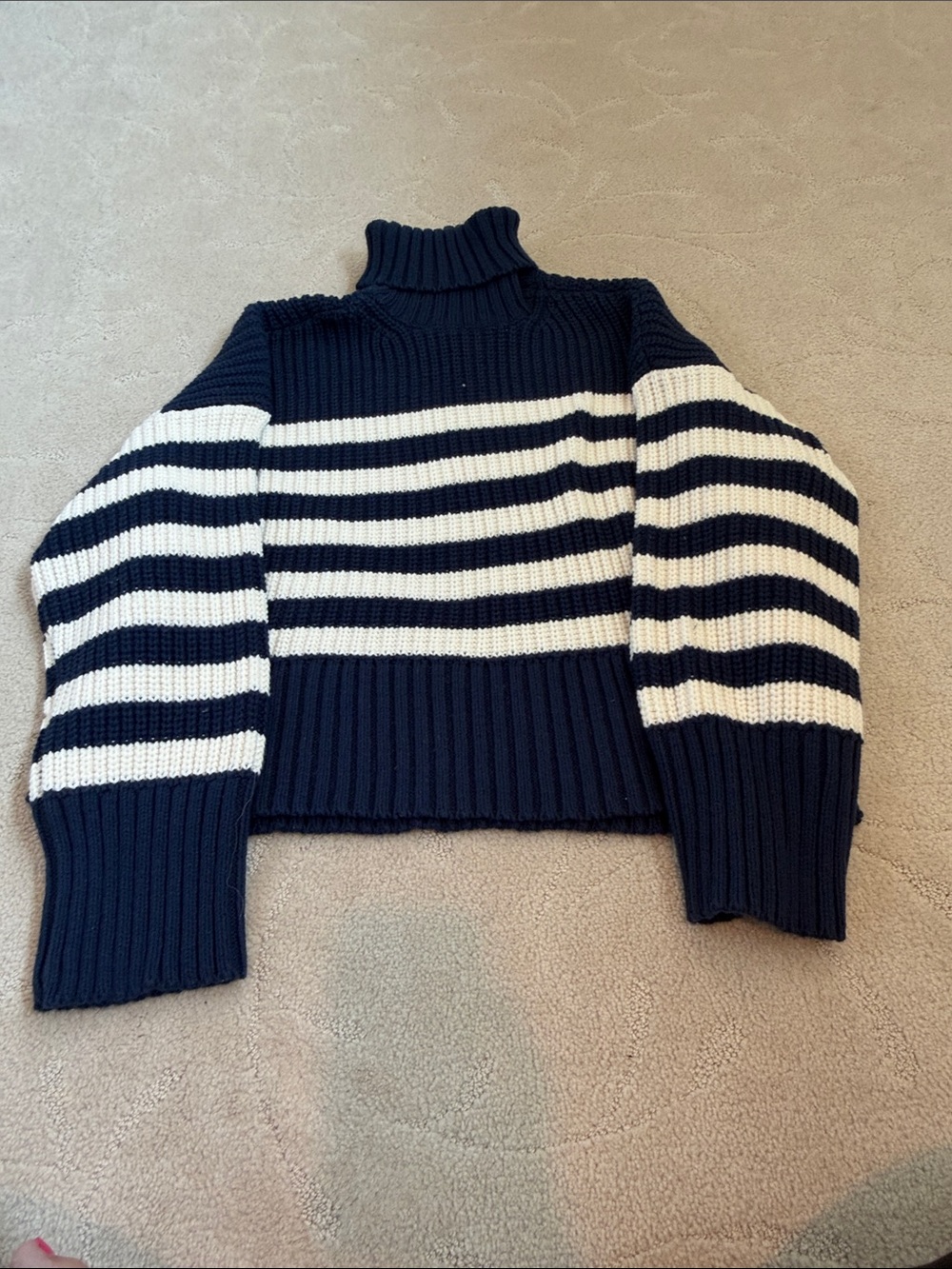 Madewell Cropped Navy & White Striped Turtleneck Sweater